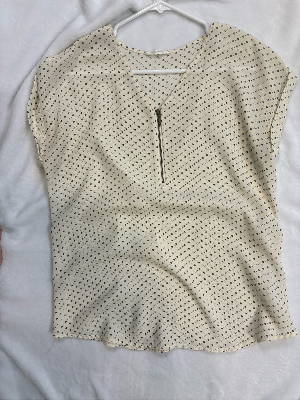 Maurices Cream Dot Zip-Front Blouse